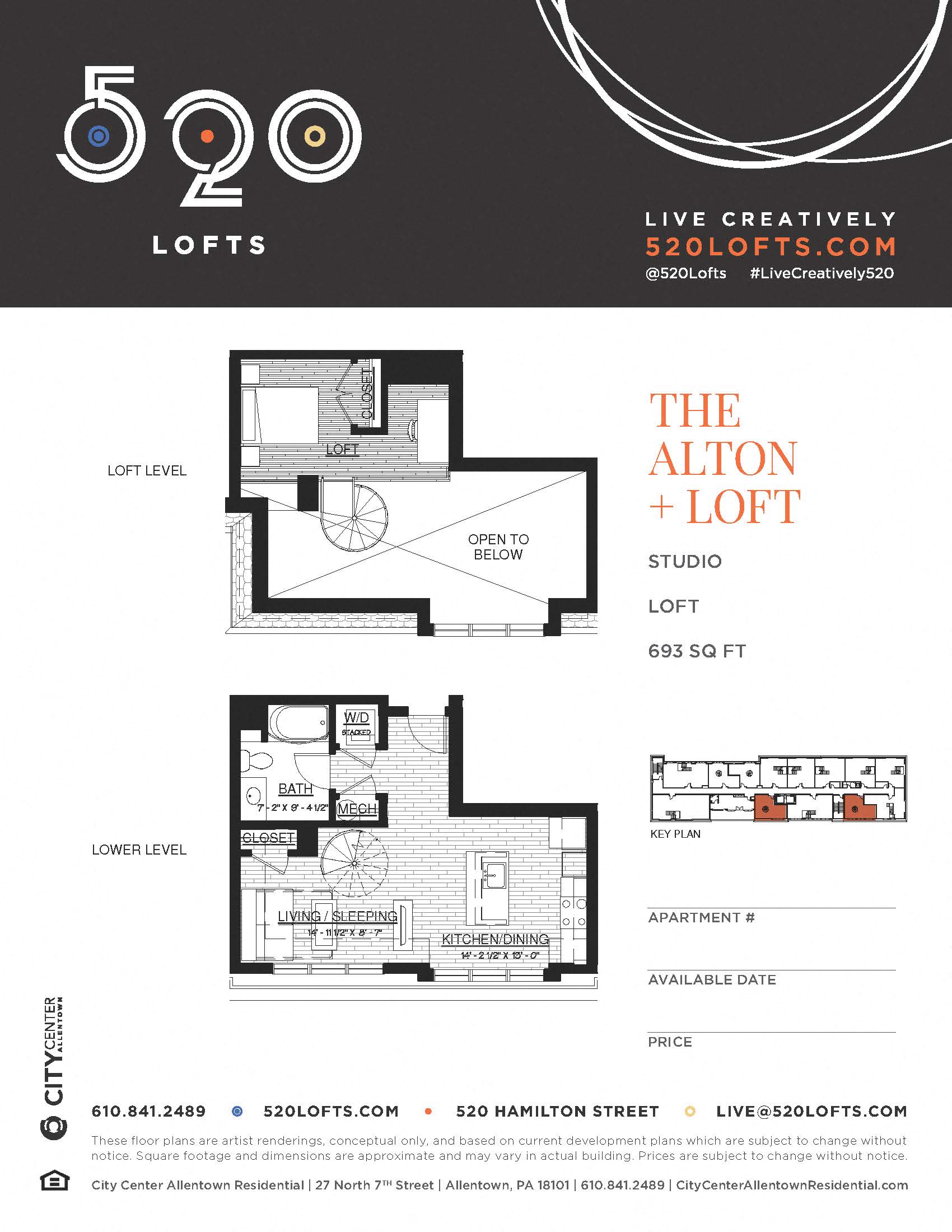 Floor plan for studio, 1 bath, 693 sqft